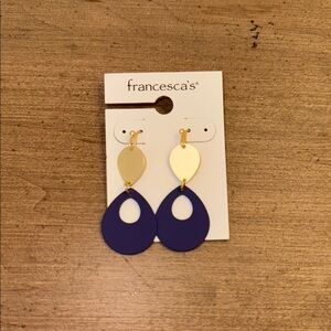 Francesca's Collections Gold and Blue Dangle Earrings